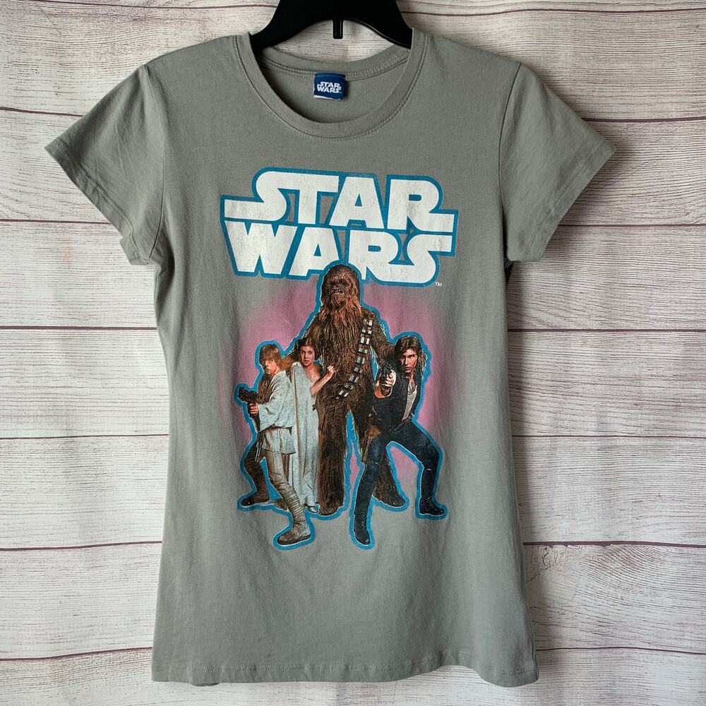 Star Wars Grey Graphic T-Shirt Retro Chewbacca Han Solo Luke Skywalker Size L